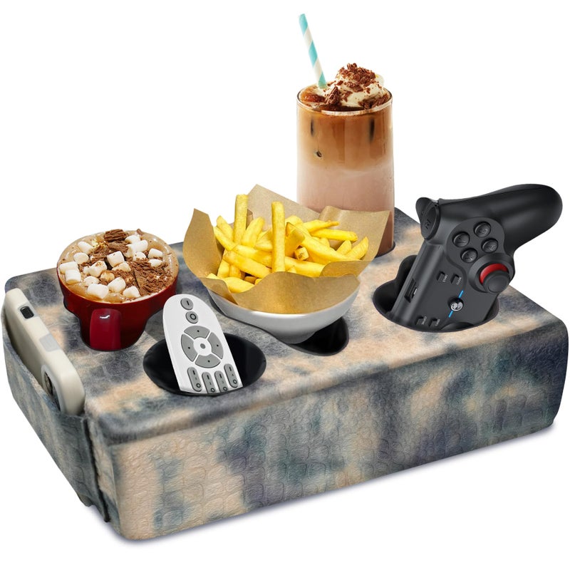 NISDOING Couch Cup Holder Pillow 5 Hole Couch Drink Holder Keep Drinks Hand Side and Keep Temp Prevent Spills and Use Anywhere Cup Holder for Couch Bed Camping RV Car Beach Beige Gray - Image 2