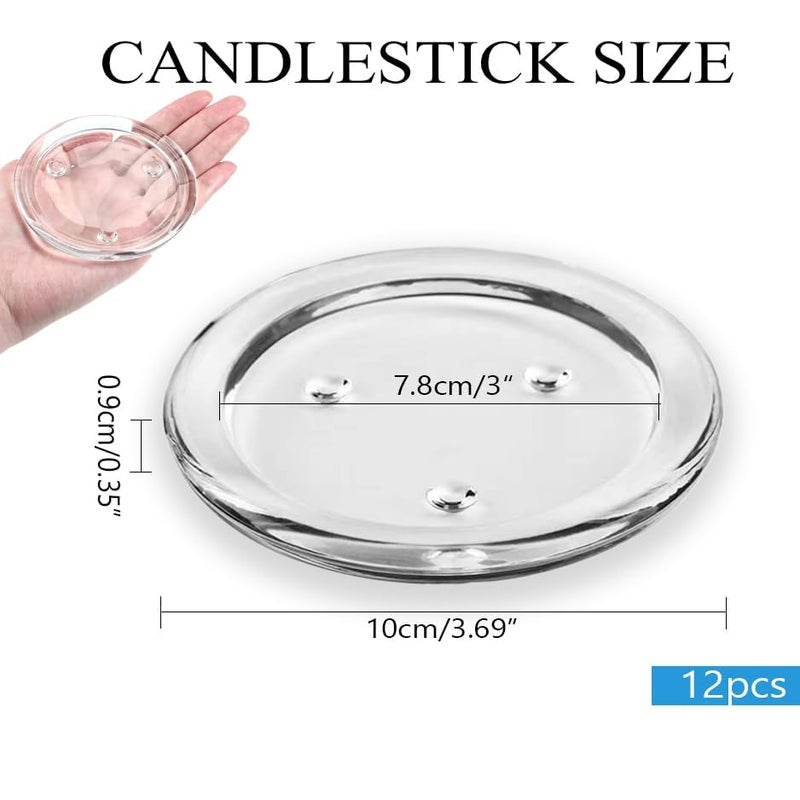 DDRAUY 12 Pack Clear Transparent Candle Plate, Round Glass Candle Holder, Candle Holders for Pillar Glass 3" - Image 2