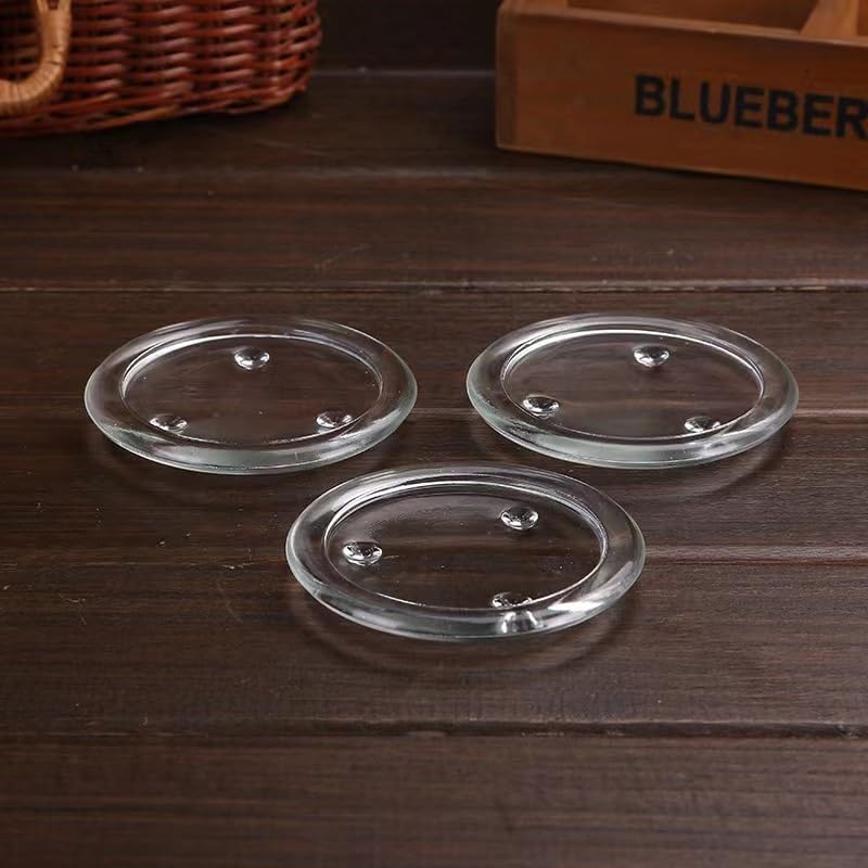 DDRAUY 12 Pack Clear Transparent Candle Plate, Round Glass Candle Holder, Candle Holders for Pillar Glass 3" - Image 3