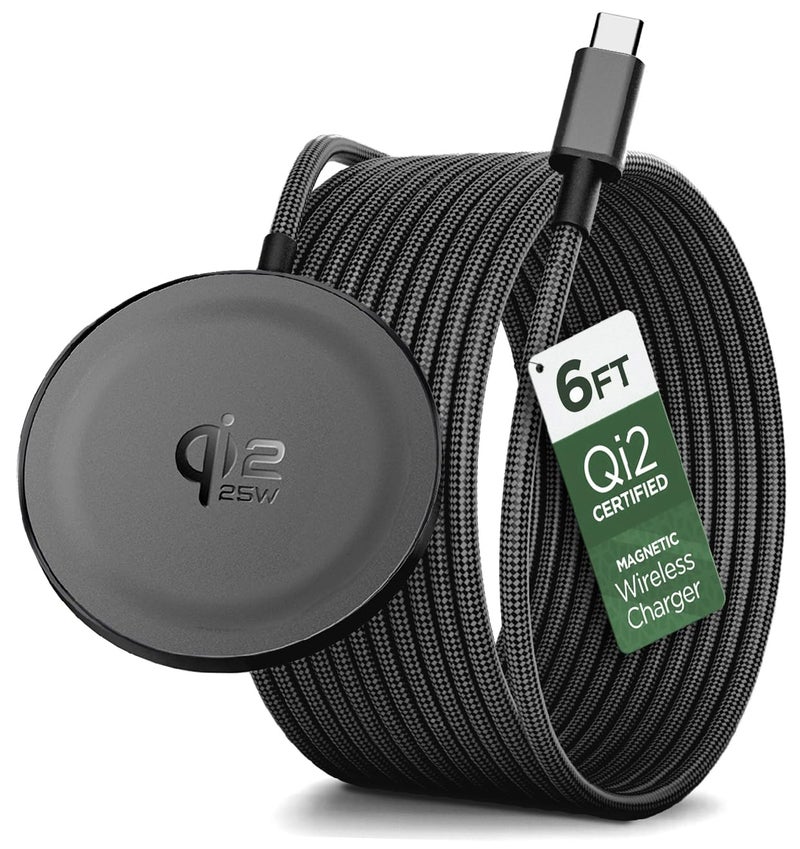 Galvanox 25W Magnetic Wireless Charger for Samsung, Qi2.2 Certified [Compatible with MagSafe] Fast-Charging 2.0 for Galaxy S26 Ultra, Fold, Plus S25/S24/S23, Braided 6ft USB-C (Black) - Image 5