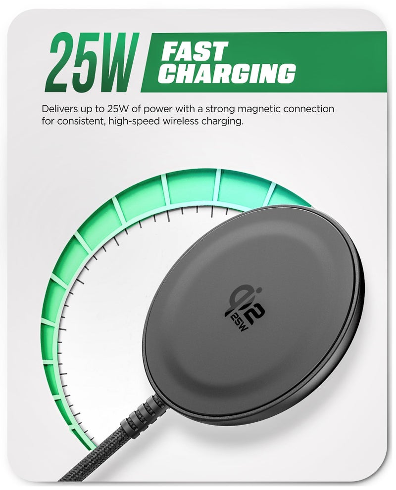 Galvanox 25W Magnetic Wireless Charger for Samsung, Qi2.2 Certified [Compatible with MagSafe] Fast-Charging 2.0 for Galaxy S26 Ultra, Fold, Plus S25/S24/S23, Braided 6ft USB-C (Black) - Image 3