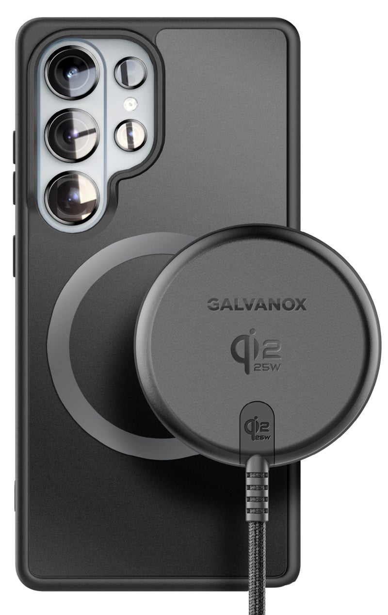 Galvanox 25W Magnetic Wireless Charger for Samsung, Qi2.2 Certified [Compatible with MagSafe] Fast-Charging 2.0 for Galaxy S26 Ultra, Fold, Plus S25/S24/S23, Braided 6ft USB-C (Black) - Image 1