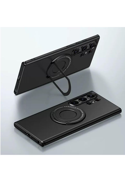 Magnetic Case for Samsung Galaxy S24 Ultra with Stand, Compatible with Magsafe,Hard PC Frosted Samsung S24 Ultra Case with Invisible Kickstand, Shockproof Cover for Galaxy S24 Ultra 5g 2024 (Black)