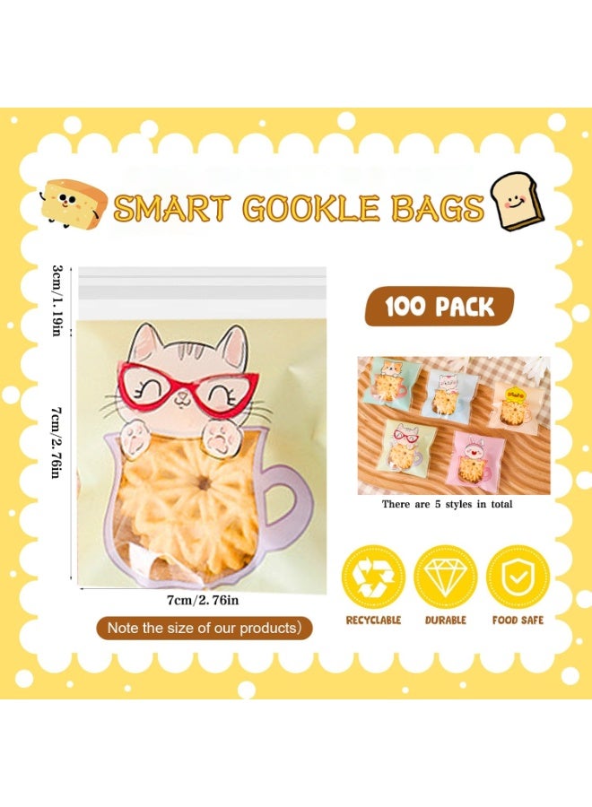 روعة 100 قطعة أكياس ملفات تعريف الارتباط لطيفة ذاتية الختم ، أكياس وجبات خفيفة ذاتية اللصق مقاس 7 × 7 سم ، أكياس هدايا من السيلوفان المسطحة لحفلات الأطفال ، أكياس حلوى الزفاف ، أكياس الحلوى ، أكياس التخزين ، أكياس تغليف وتخزين المواد الغذائية الشفافة ، (متعددة الأنماط ، صديقة للبيئة) - Image 2