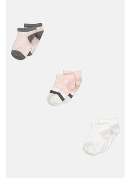 RBX Kids Girl 3 Pairs Stripe Ankle Socks, White  - Image 1