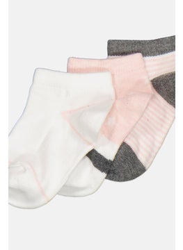 RBX Kids Girl 3 Pairs Stripe Ankle Socks, White  - Image 2