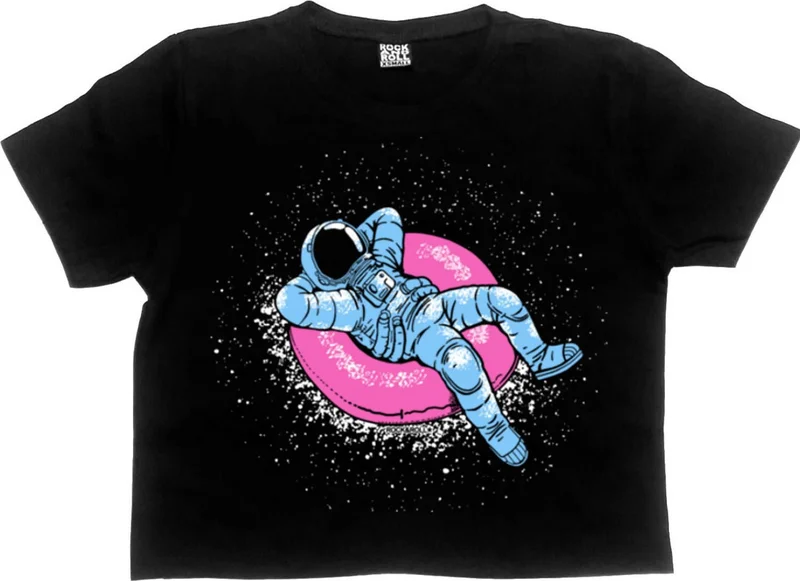 روك اند رول Astronaut in the Pool Black Short Crop Top Women's T-Shirt