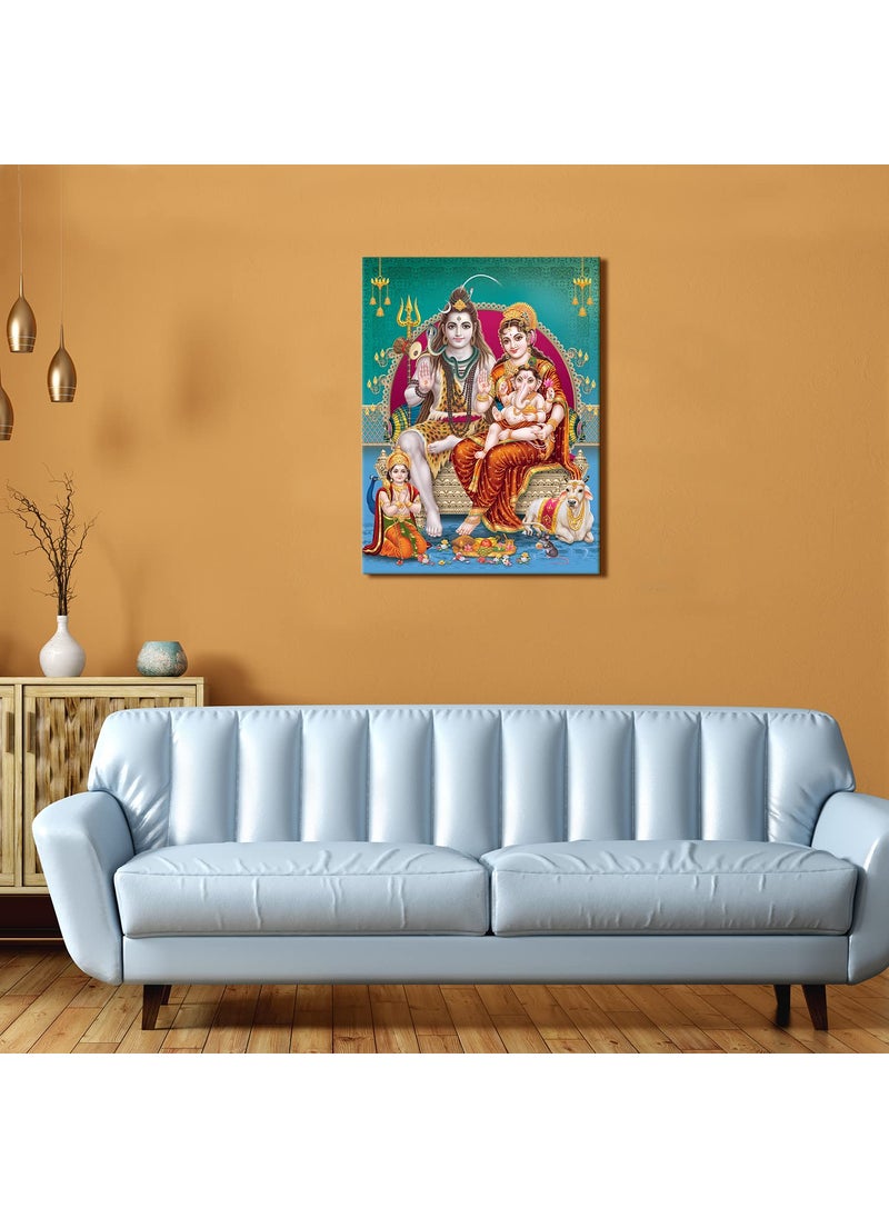 Paper Plane Design PAPER PLANE DESIGN Devotional Painting Framed Wallart For Living Room Wall Decoration Mandir Wall Background Wallpaper Hotel Office Wall 18 inch x 24 inch Canvas Wooden Frame (SHIV PARIVAR)  - Image 2
