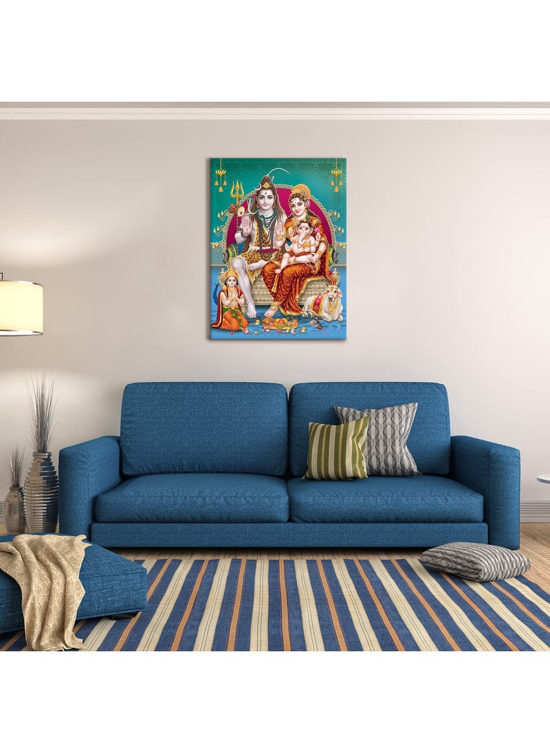 Paper Plane Design PAPER PLANE DESIGN Devotional Painting Framed Wallart For Living Room Wall Decoration Mandir Wall Background Wallpaper Hotel Office Wall 18 inch x 24 inch Canvas Wooden Frame (SHIV PARIVAR)  - Image 3