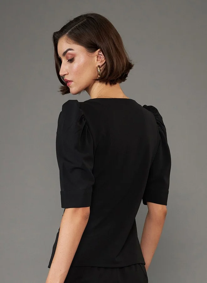 SASSAFRAS Sweetheart Neck Puff Sleeves Top for Women