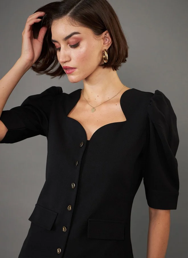 SASSAFRAS Sweetheart Neck Puff Sleeves Top for Women