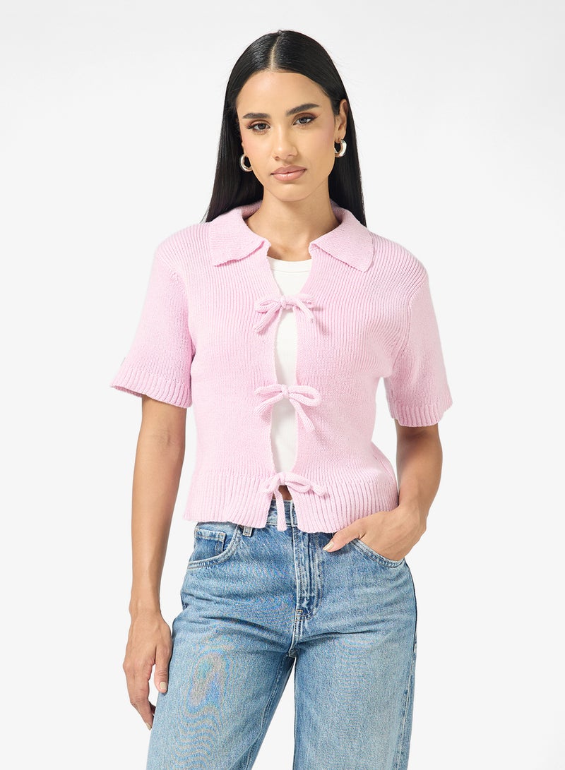 Ginger Fine Knit Bow Tie Detail Cardigan - Image 1