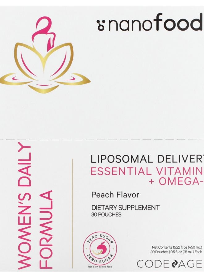 Codeage Nanofood Women's Daily Formula Liposomal Delivery Essential Vitamins + Omega-3 Peach 30 Pouches 0.5 fl oz (15 ml) Each - Image 1