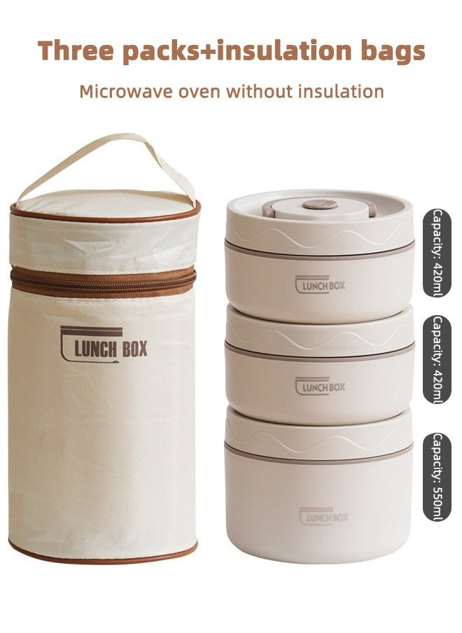 HOMESTAR - Portable Insulated Lunch Box with 3 Separate Stackable Thermal Bento Box 304 Stainless Steel Food Lunch Container Set with Lunch Bag Beige - Image 1