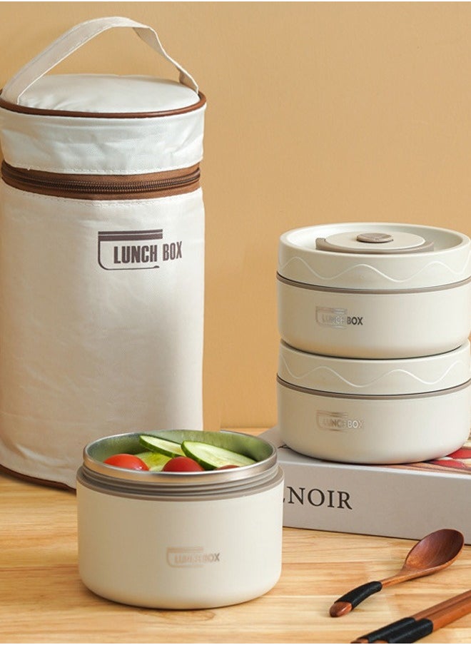 HOMESTAR - Portable Insulated Lunch Box with 3 Separate Stackable Thermal Bento Box 304 Stainless Steel Food Lunch Container Set with Lunch Bag Beige - Image 1