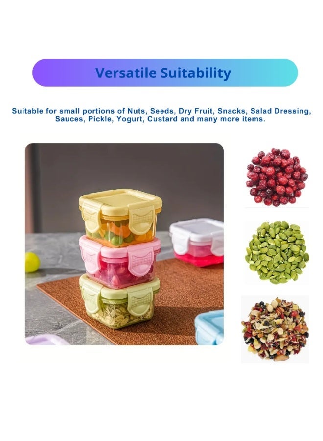 VIO 6 PCS Plastic Reusable Mini Food Storage Containers with Lids Mini Fresh Keeping Box for Nuts Seeds Dry Fruit Snacks Pickle Dips Salad Dressing Yogurt Baby Food Purees for Baby Kids Adult School Office 60 ML Capacity Assorted Round or Square Multicolor - Image 3