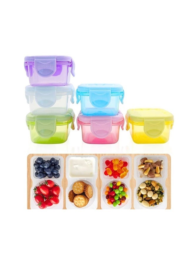 VIO 6 PCS Plastic Reusable Mini Food Storage Containers with Lids Mini Fresh Keeping Box for Nuts Seeds Dry Fruit Snacks Pickle Dips Salad Dressing Yogurt Baby Food Purees for Baby Kids Adult School Office 60 ML Capacity Assorted Round or Square Multicolor - Image 2