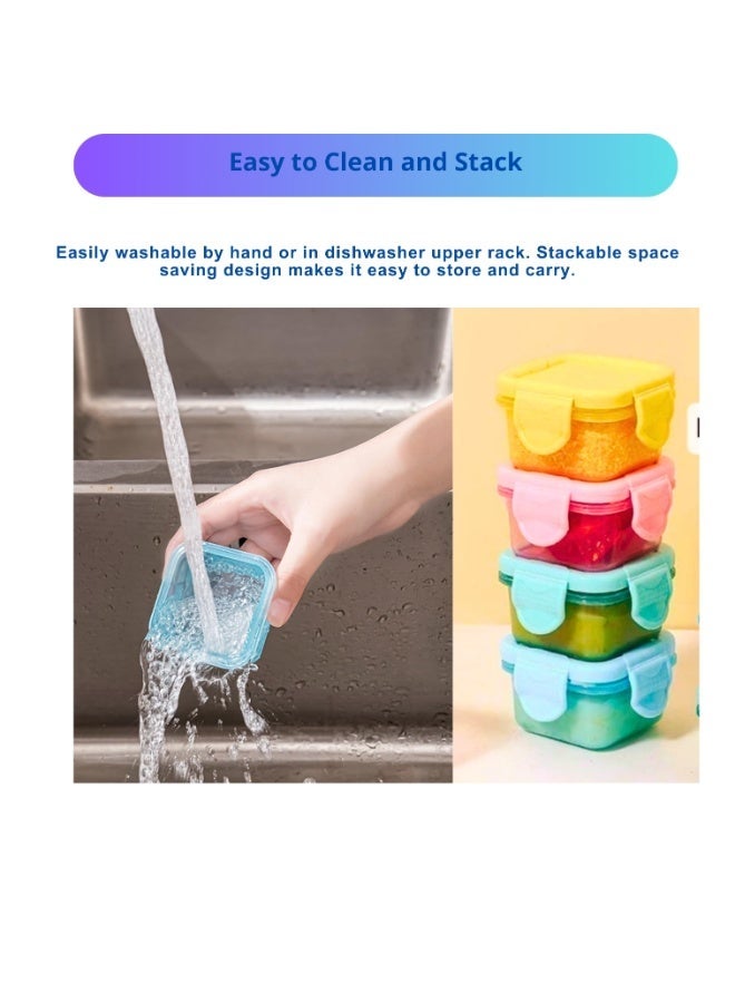 VIO 6 PCS Plastic Reusable Mini Food Storage Containers with Lids Mini Fresh Keeping Box for Nuts Seeds Dry Fruit Snacks Pickle Dips Salad Dressing Yogurt Baby Food Purees for Baby Kids Adult School Office 60 ML Capacity Assorted Round or Square Multicolor - Image 5