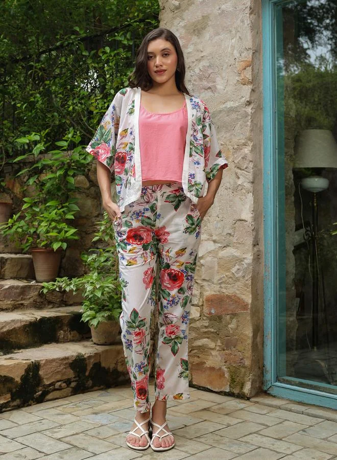 sanskrutihomes Pack of 3 - Cotton Floral Top, Solid Cami and Pants Set