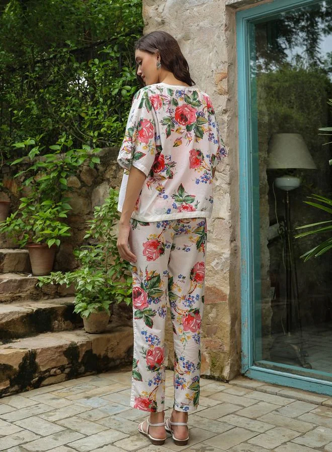 sanskrutihomes Pack of 3 - Cotton Floral Top, Solid Cami and Pants Set