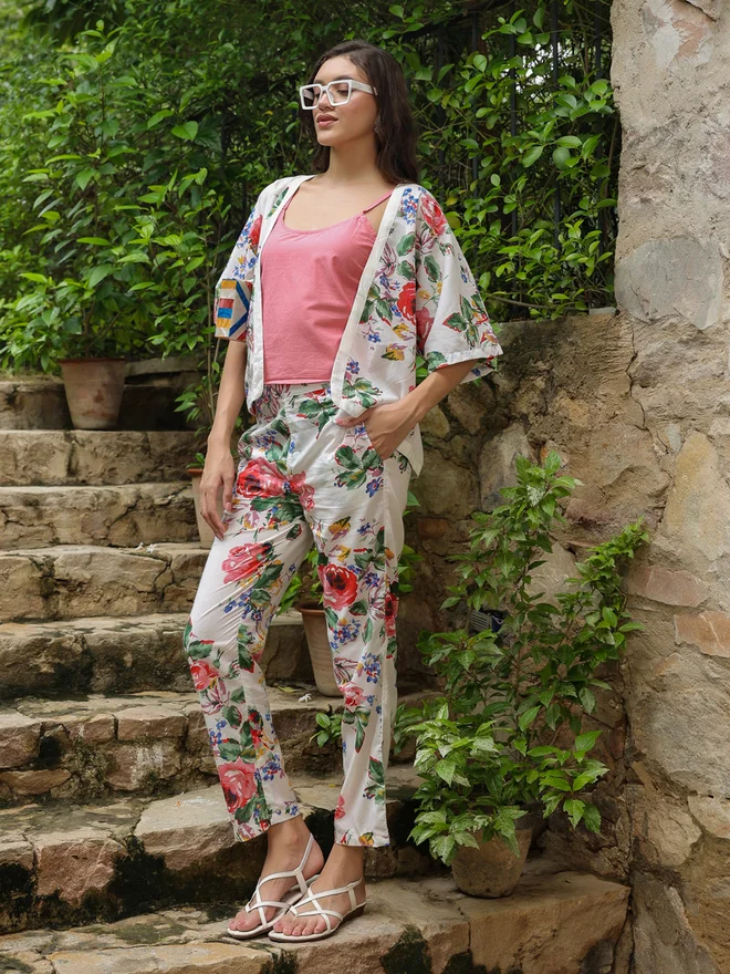 Sanskrutihomes  Pack of 3 - Cotton Floral Top, Solid Cami and Pants Set for Women | Best Price UAE