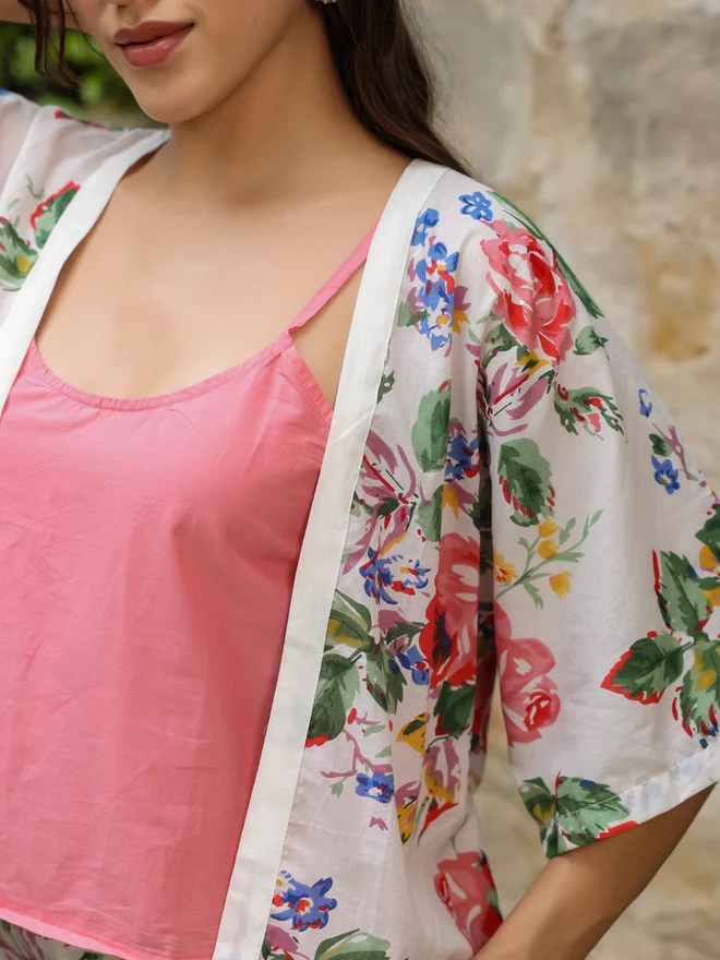 Sanskrutihomes  Pack of 3 - Cotton Floral Top, Solid Cami and Pants Set for Women | Best Price UAE
