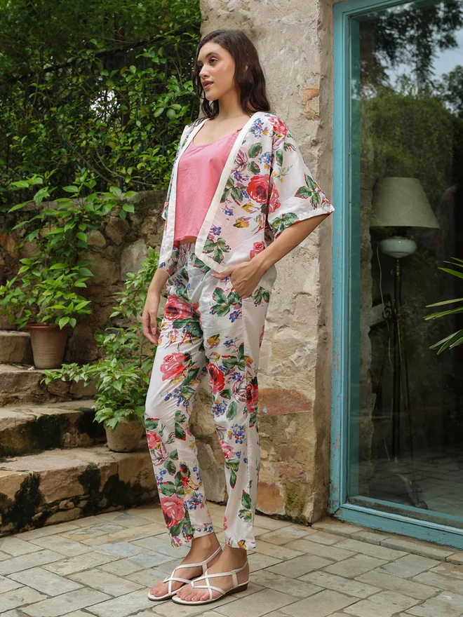 Sanskrutihomes  Pack of 3 - Cotton Floral Top, Solid Cami and Pants Set for Women | Best Price UAE