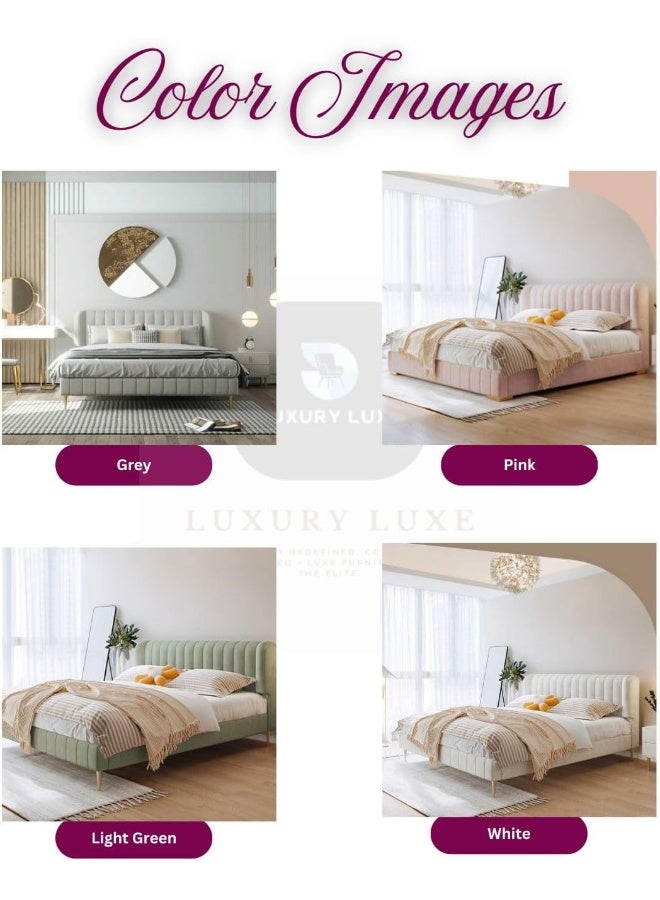 LUXURY LUXE LUXURY LUXE Velvet Modern Bed Frame Without Storage – Scandinavian Modern Minimalist Design, Premium Bedroom Furniture (Grey, 160 x 200 cm (Spring Galaxy Mattress))  - Image 2