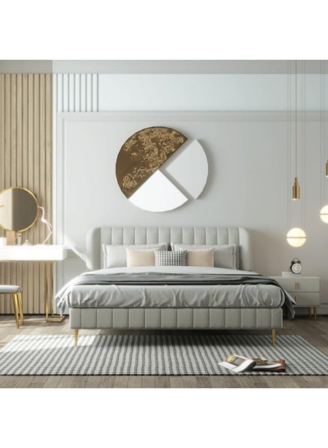 LUXURY LUXE LUXURY LUXE Velvet Modern Bed Frame Without Storage – Scandinavian Modern Minimalist Design, Premium Bedroom Furniture (Grey, 160 x 200 cm (Spring Galaxy Mattress))  - Image 1