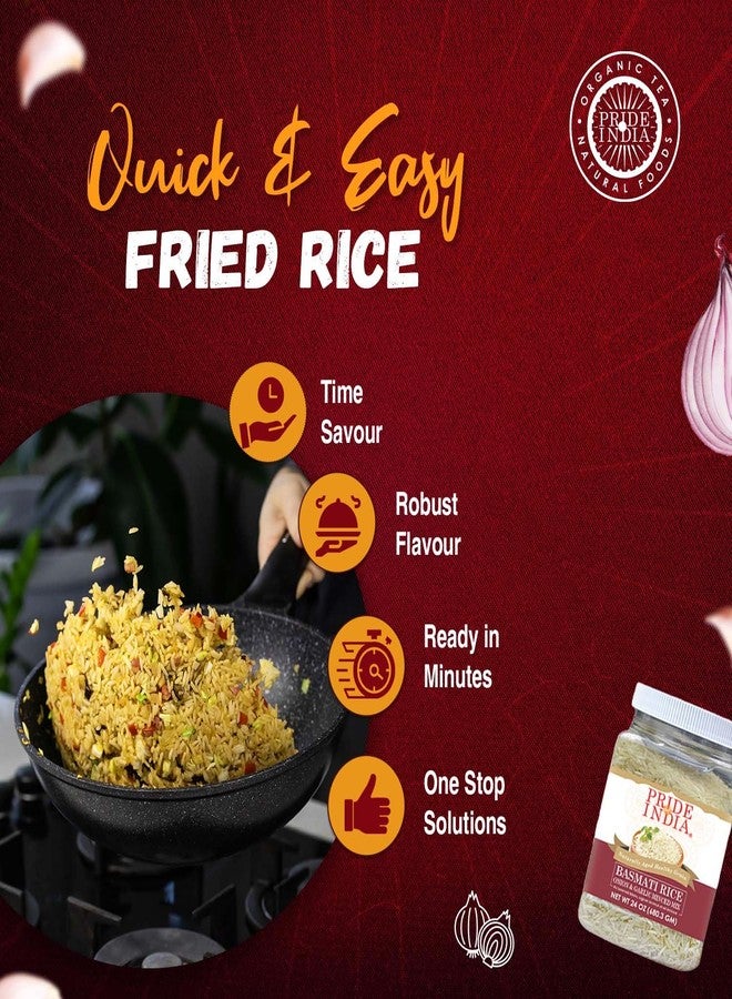 Pride of India | Extra Long Basmati Rice with Minced Onion and Garlic 24 oz (680.3 gm) | Naturally Aged Healthy Grain | Perfect for Pilaf, Stuffed Bell Peppers, Fried Rice, Risottos | Vegan, Non-Bioengineered, Gluten-Free - Image 4