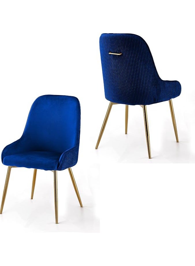 Poppins Home Poppins HOME Luxury Velvet Chair For Restaurant Home Dining And Living Room Chair With Golden Back Handle And Golden Legs (Blue)  - Image 1