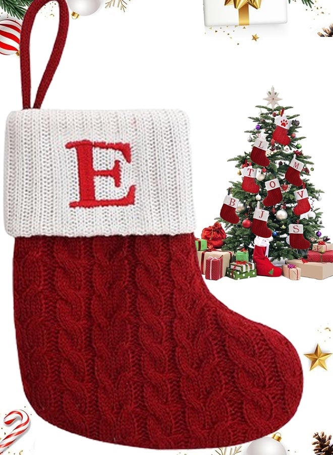 TAPIT Mini Christmas Stockings Small Xmas Stockings with Monogram Initial Classic Red White Xmas Decor for Mini Christmas Tree Fireplace Holiday Decor Party Favors Gift Stocking (E) - Image 1