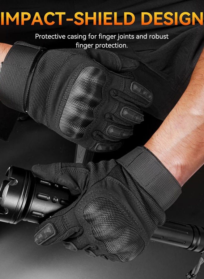 KUMGIM Tactical Gloves for Men and Women, Motorcycle Gloves Black Touchscreen with Hard Shell for Airsoft, Paintball, Motocross, Hunting, Shooting, Camping, ATV Riding, Outdoor Sports, Work (Black, Large) - Image 2