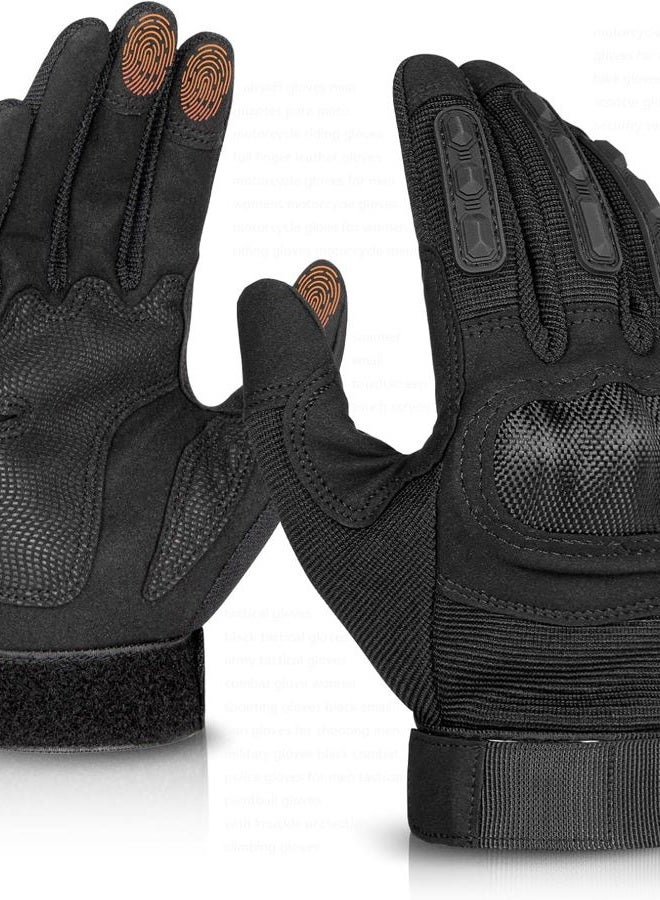 KUMGIM Tactical Gloves for Men and Women, Motorcycle Gloves Black Touchscreen with Hard Shell for Airsoft, Paintball, Motocross, Hunting, Shooting, Camping, ATV Riding, Outdoor Sports, Work (Black, Large) - Image 1