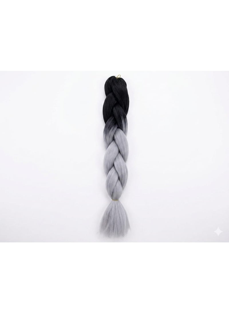 Ombre Black to Silver Grey Kanekalon Braiding Hair Extensions for Box Braids & Afro Styles - 90cm Long - Professional Synthetic Hair - Image 1