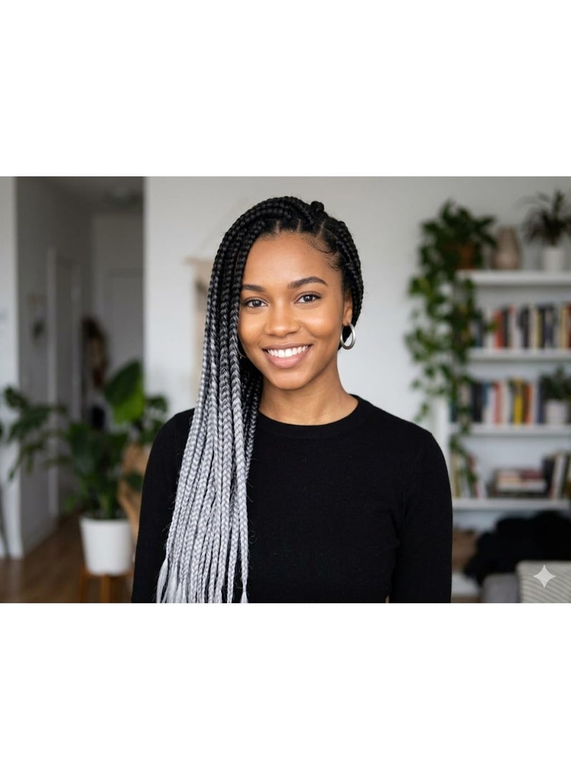 Ombre Black to Silver Grey Kanekalon Braiding Hair Extensions for Box Braids & Afro Styles - 90cm Long - Professional Synthetic Hair - Image 2