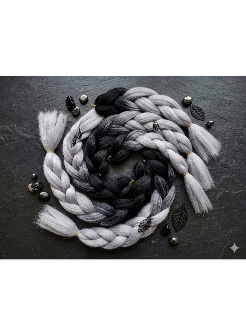 Ombre Black to Silver Grey Kanekalon Braiding Hair Extensions for Box Braids & Afro Styles - 90cm Long - Professional Synthetic Hair - Image 3
