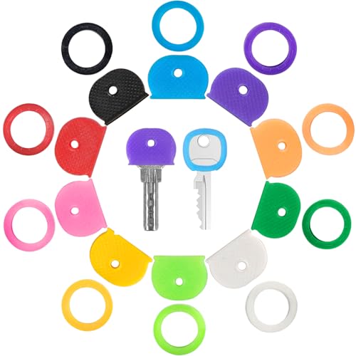 GoorDik 20 Pack Key Color Caps Covers Tags, Soft Rubber Key Identifiers, Plastic Key Toppers for Standard Flat Organization House Key (Not Suitable for Odd-Shaped Keys), 10 Colors, 2 Styles - Image 1
