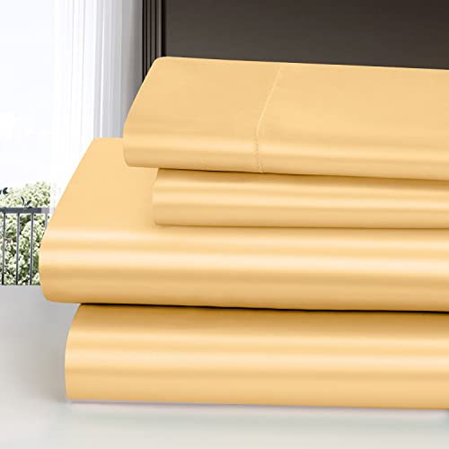 Homiest 4pcs Satin Sheets Set Luxury Silky Satin Bedding Set with Deep Pocket 1 Fitted Sheet 1 Flat Sheet 2 Pillowcases King Size Gold - Image 3