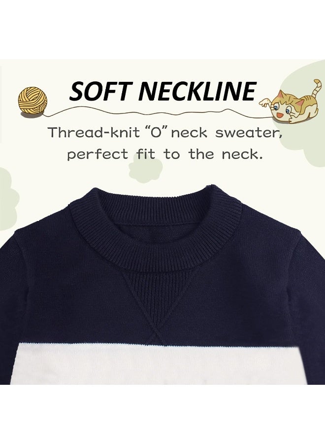 Peecabe Peecabe Kids Boys Cable Knit Sweater Long Sleeve Round Collar Striped Sweatshirt Baby Cotton Pullover Sweater Spring 1-5T - Image 2