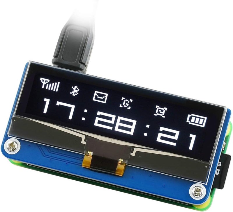 Waveshare 2.23inch OLED Display HAT for Raspberry Pi 128×32 Pixels with Embedded 1305 Driver Communicating via SPI or I2C Interface. - Image 1
