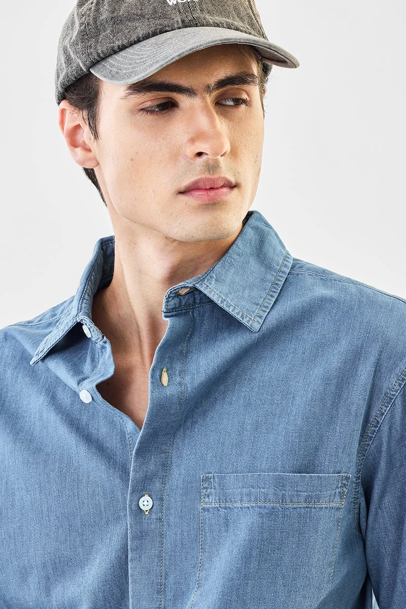 Snitch Blue Relaxed Fit Denim Shirt for Men | Best Price UAE