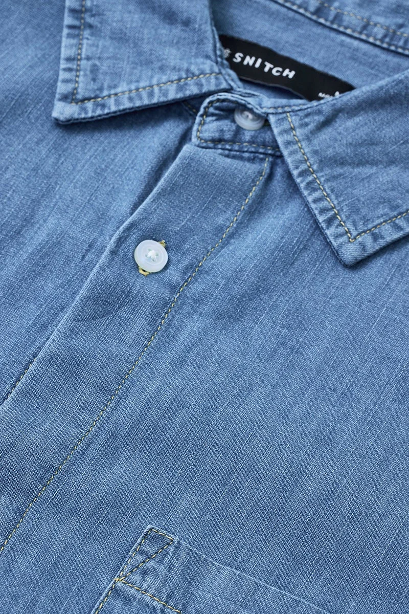 Snitch Blue Relaxed Fit Denim Shirt for Men | Best Price UAE