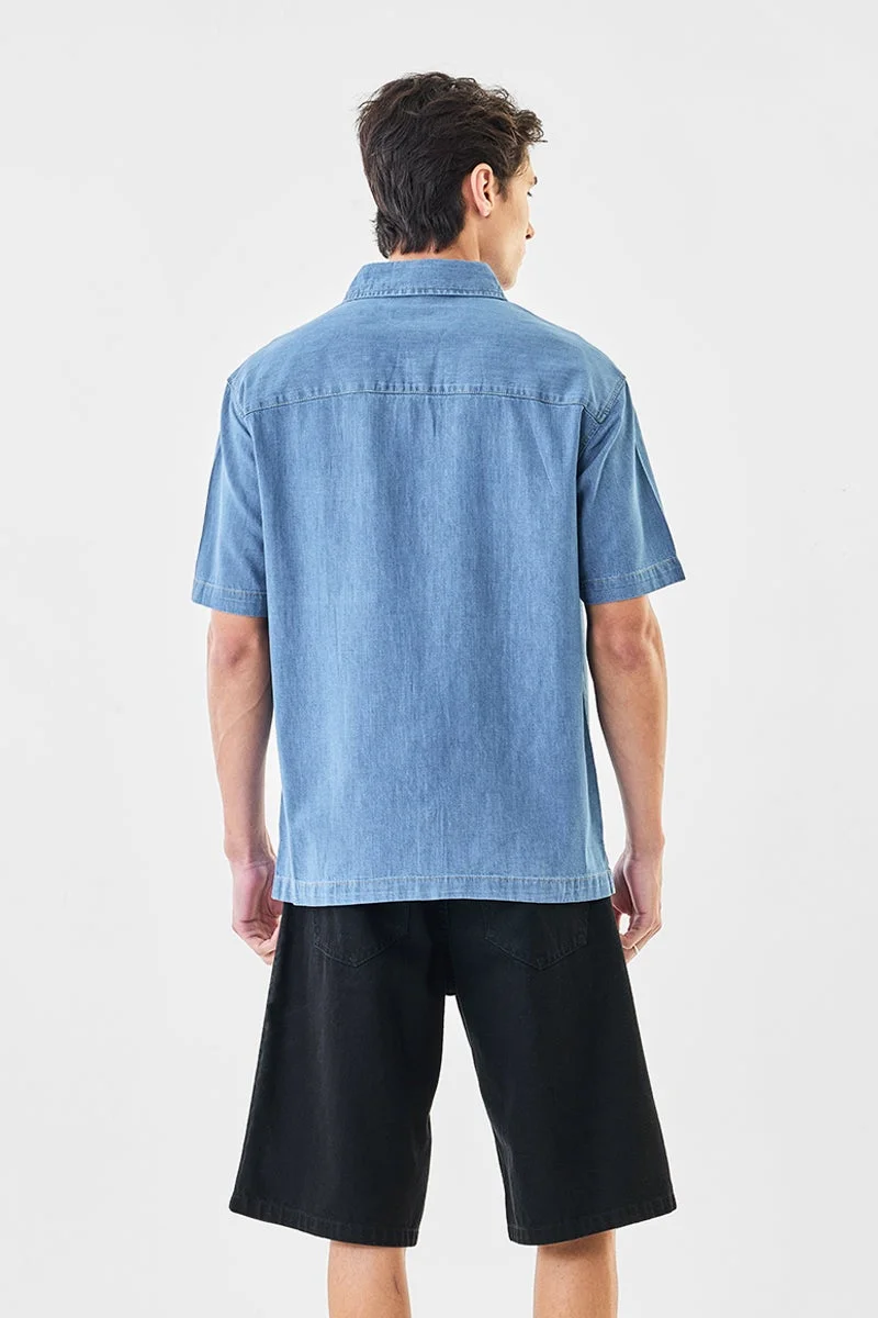 Snitch Blue Relaxed Fit Denim Shirt for Men | Best Price UAE