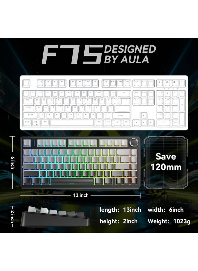 AULA WIND F75 Wireless Mechanical Gaming Keyboard, 75% Layout, LEOBOG Reaper Linear Switches, 3-Mode Connectivity 2.4GHz/Bluetooth 5.0/USB-C, 3/5-Pin Hot-Swappable, RGB Backlit, Gasket Mount, 5-Layer Padding, Multifunction Knob, Gradient Grey | F75-GG - Image 4