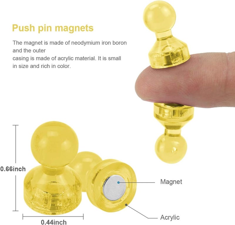 Ant Mag Magnetic Push Pins Strong Push Pin Magnets for Fridge Whiteboards Calendars Maps in School & Office Pack of 18 Yellow - Image 2