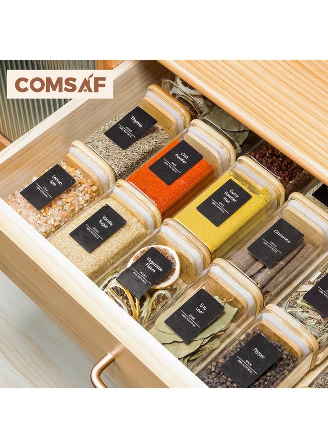 كومساف برطمانات توابل زجاجية من كوم ساف، ١٢ قطعة، بغطاء من الخيزران، عبوات مربعة محكمة الإغلاق سعة ٨ أونصات، مع ٢٧٥ ملصقًا أسود، برطمانات توابل فارغة للتوابل والملح والسكر - Image 3