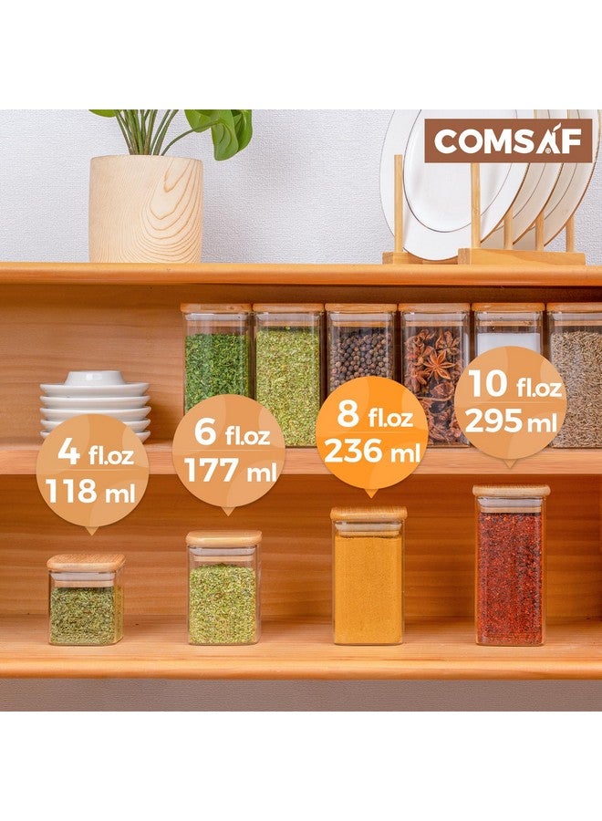 كومساف برطمانات توابل زجاجية من كوم ساف، ١٢ قطعة، بغطاء من الخيزران، عبوات مربعة محكمة الإغلاق سعة ٨ أونصات، مع ٢٧٥ ملصقًا أسود، برطمانات توابل فارغة للتوابل والملح والسكر - Image 2
