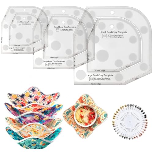 Fosdonge Bowl Cozy Template Cutting Ruler Set 3 Sizes, Acrylic Transparent Sewing Patterns Quilting Templates, Bowl Cozy Pattern Quilting Rulers for DIY Kitchen Art Craft - Image 1