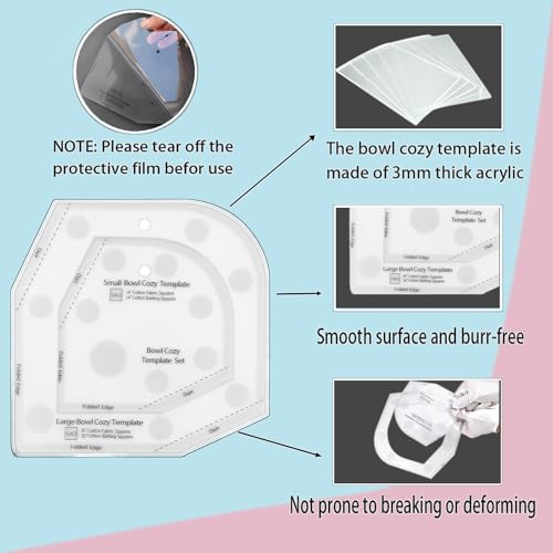 Fosdonge Bowl Cozy Template Cutting Ruler Set 3 Sizes, Acrylic Transparent Sewing Patterns Quilting Templates, Bowl Cozy Pattern Quilting Rulers for DIY Kitchen Art Craft - Image 3